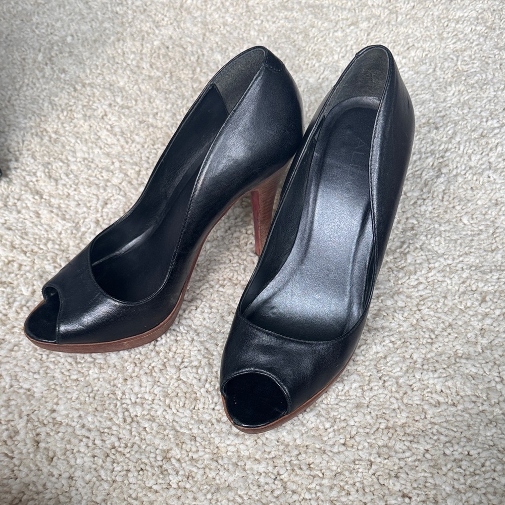 Aldo Black Peep Toe Heels